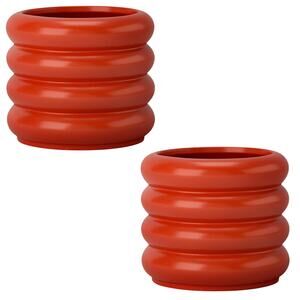 2 Large Bubble Ceramic Planters, Orange, 7-3/4"D x 6.50"H, Plugged Bottom Drain